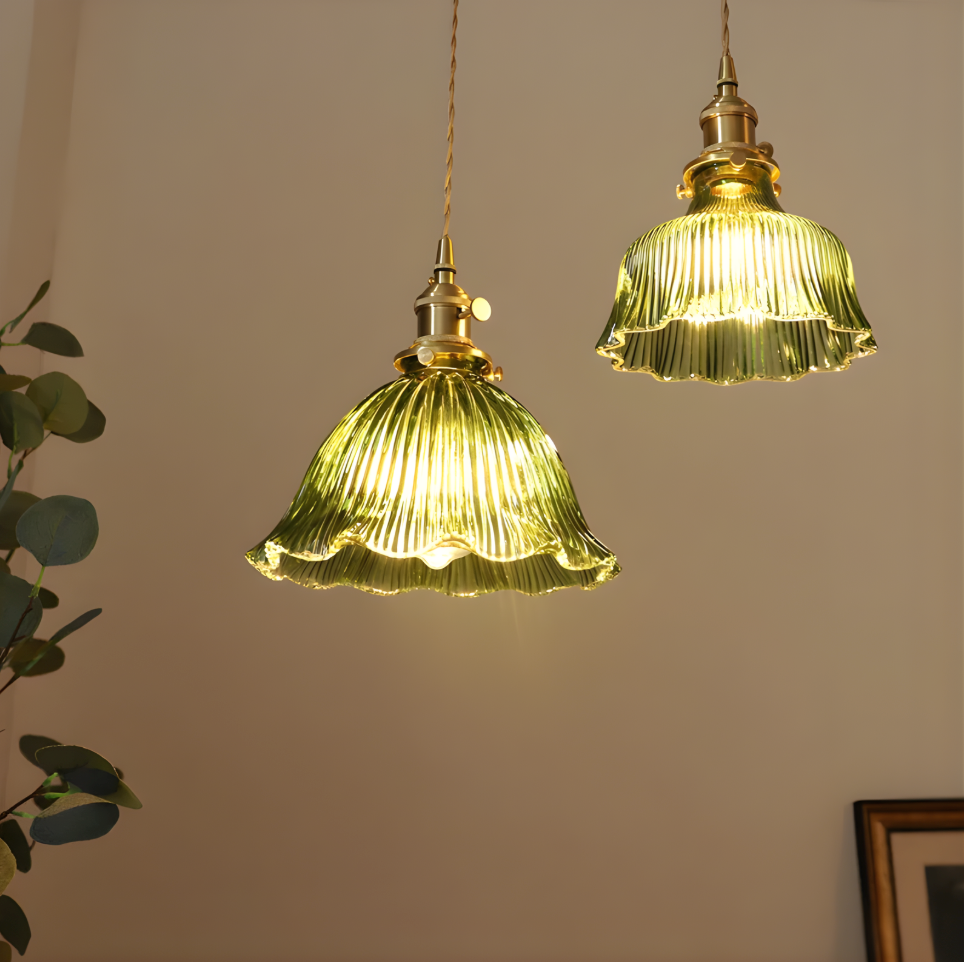 Suspension Scandinave en Verre Strié Vert – NU.CASSA