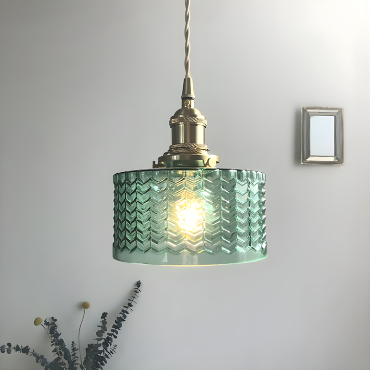 Suspension en Verre Ciselé Vert Menthe – NU.CASSA