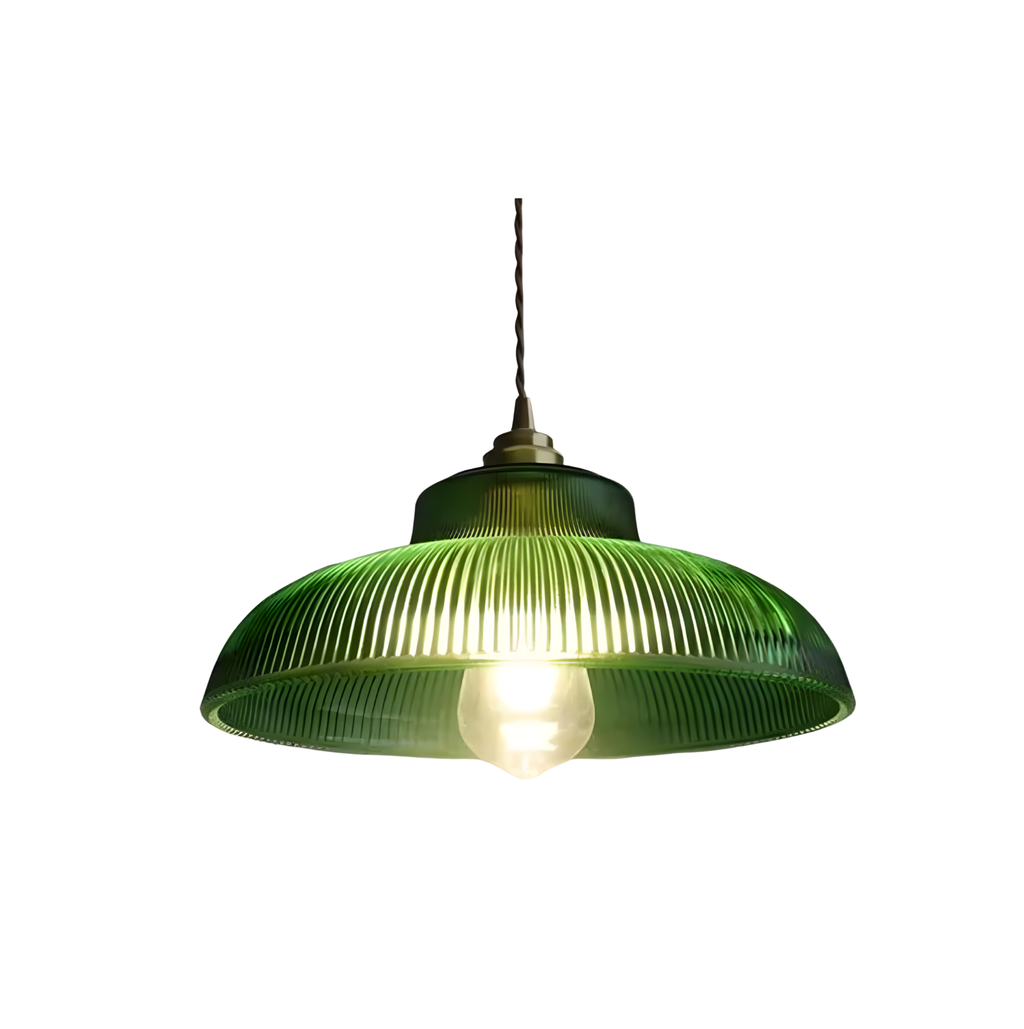 Suspension Art Déco en Verre Strié Vert Forêt – NU.CASSA