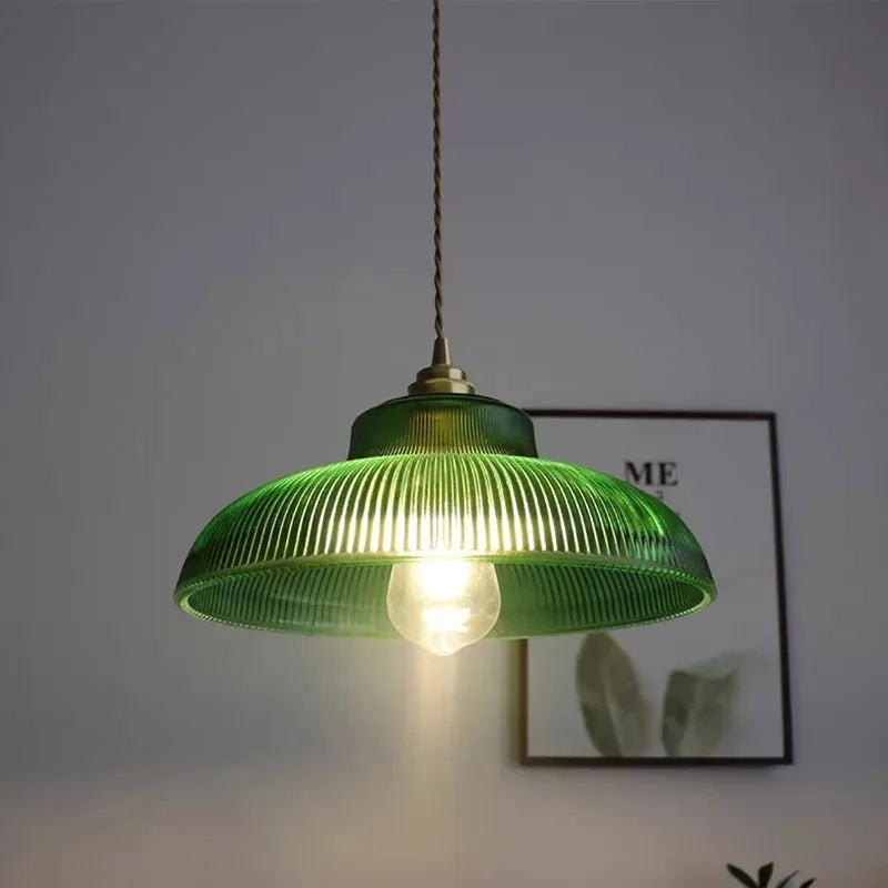 Suspension Art Déco en Verre Strié Vert Forêt – NU.CASSA